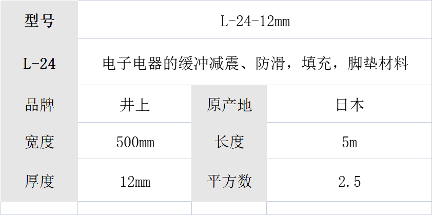L-24-12mm日本井上聚氨酯泡棉